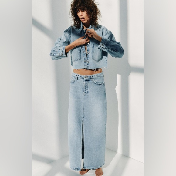 ZARA NEW WITH TAGS Z1975 DENIM MIDI SKIRT - Picture 7 of 12